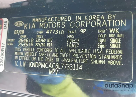 2020 Kia Sportage Lx z USA, uszkodzony, nr VIN KNDPMCAC6L7733114